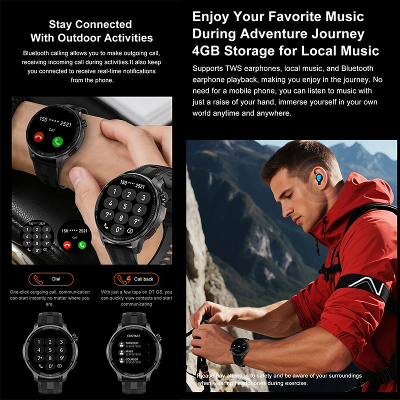 Smartwatch DT G6 2026 | AMOLED 1.43" | GPS + Mapas Offline | 3ATM | 4GB | Outdoor