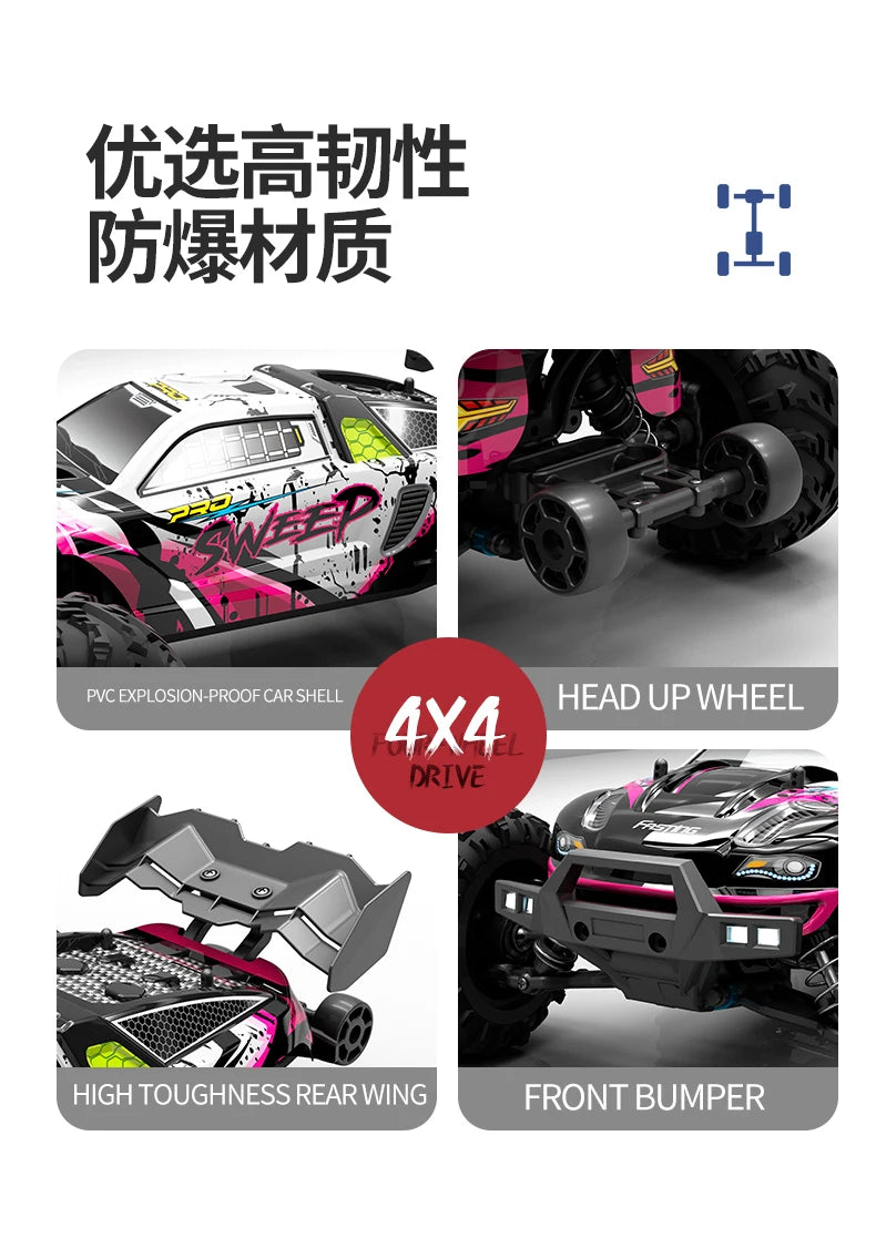 RC Monster Truck 4WD Brushless — 75km/h Off-Road 1/16 Scale | LED Headlights & Metal Parts