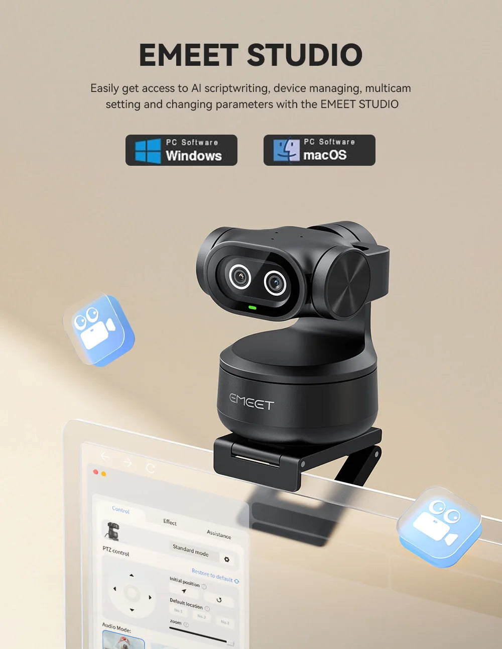 EMEET PIXY | Webcam 4K PTZ IA | Doble Cámara Sony | Seguimiento Automático | altson.shop