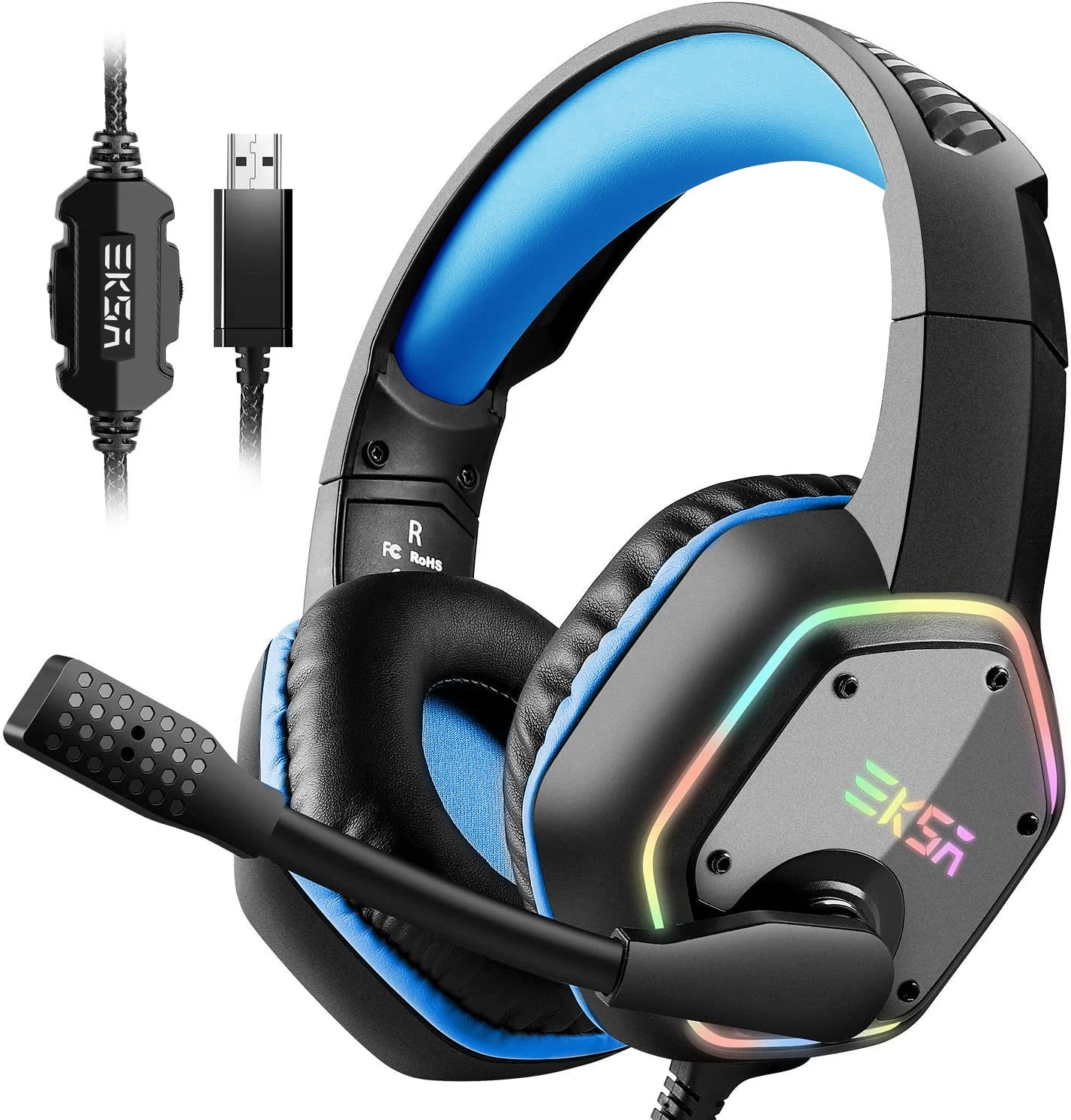Audífonos Gaming EKSA E1000 | 7.1 Surround | USB | RGB | Micrófono Cancelación de Ruido | PC/PS4/PS5 | EKSA E1000 Gaming Headset 7.1 Surround USB RGB Noise Cancelling Mic