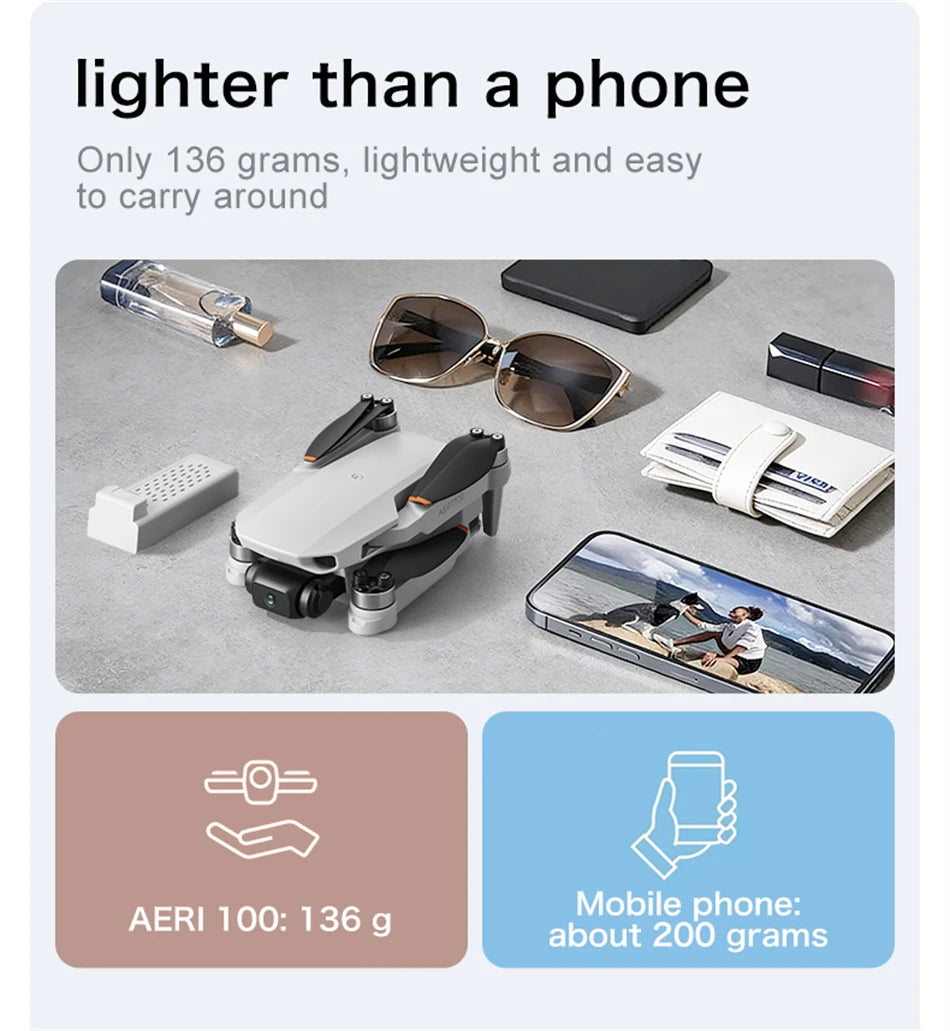 Dron Aeri100 VR – Cámara 8K HD, Motor Brushless, GPS, Evitación 360°, Diseño Aerodinámico 1:1