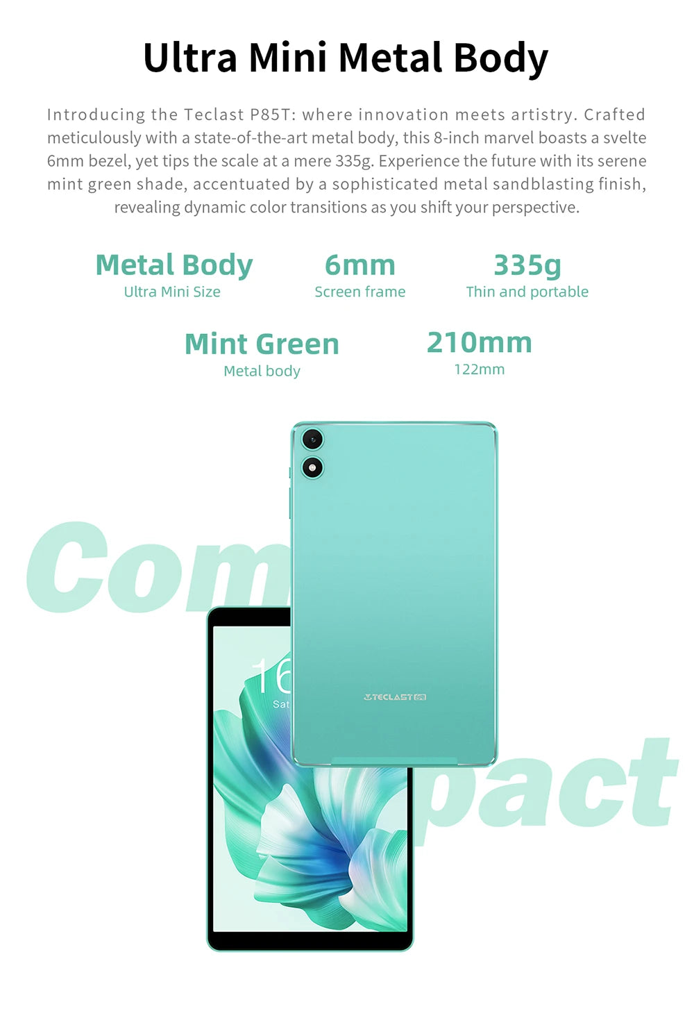 Tablet Teclast P85T 8" | Android 14 | 12GB RAM + 64GB | Octa-Core A523 | WiFi 6 | BT 5.2 | 5000mAh