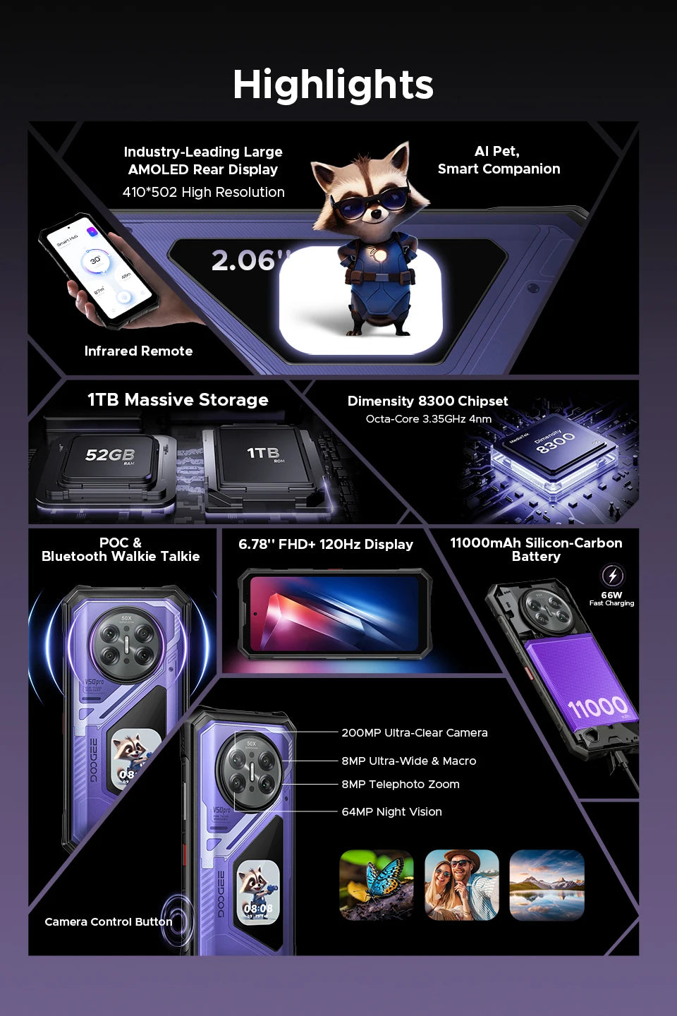 DOOGEE V50 Pro | Rugged Phone 5G | Dimensity 8300 | 200MP | 11000mAh | 1TB | Android 16 | NFC | IP68/IP69K