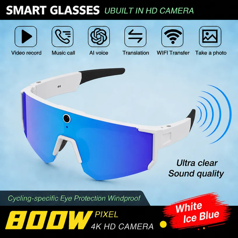 Lentes Deportivos Inteligentes con Cámara IA | 8MP, Bluetooth, Resistentes al Agua