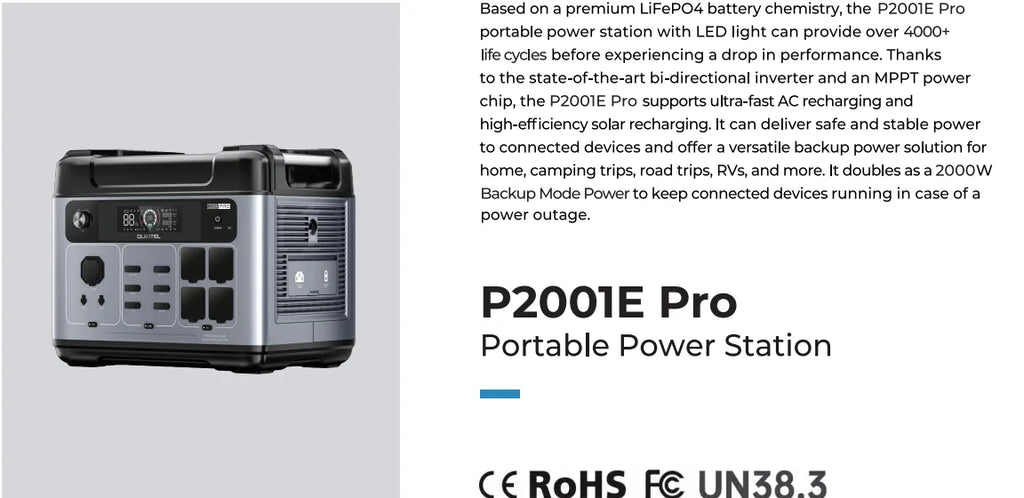 OUKITEL P2001 Pro | Estación de Energía Portátil 3200W 2048Wh LiFePO4 | Solar Generator