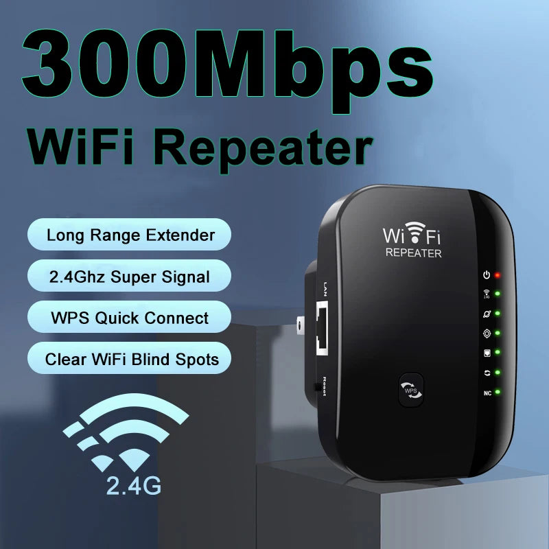 WiFi Repeater 300Mbps 2.4GHz – Wireless Signal Booster & Range Extender | EU & US Plug