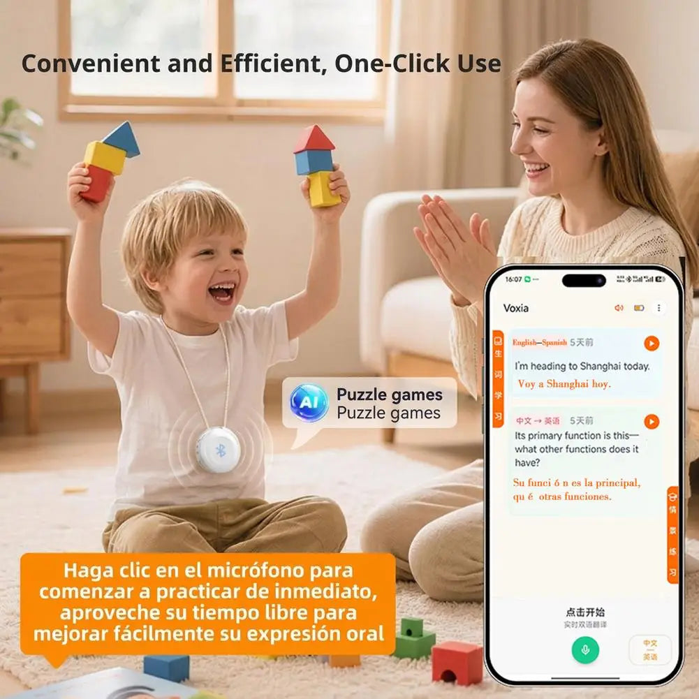 Traductor IA Wearable TS1 | 133 Idiomas | Bluetooth 5.4 | Tutor de Idiomas en Tiempo Real | Altavoz Portátil | Viajes y Aprendizaje