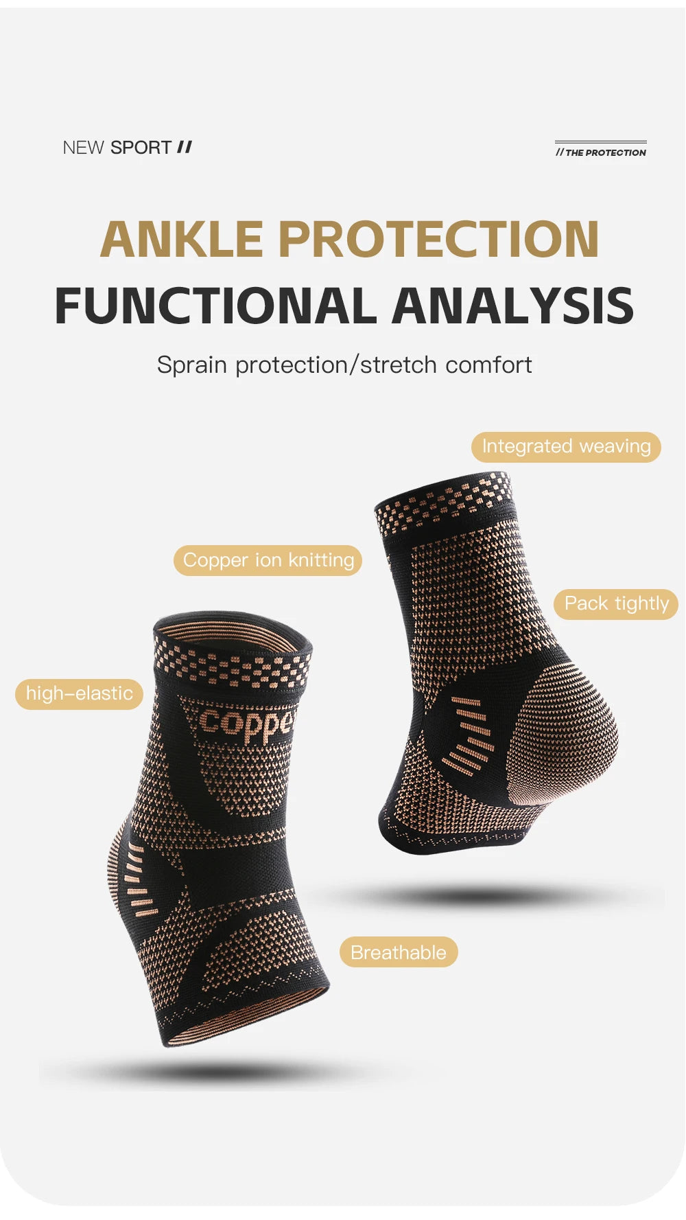 Copper Ankle Compression Sleeve | Elastic Knit Support for Sports & Daily Use