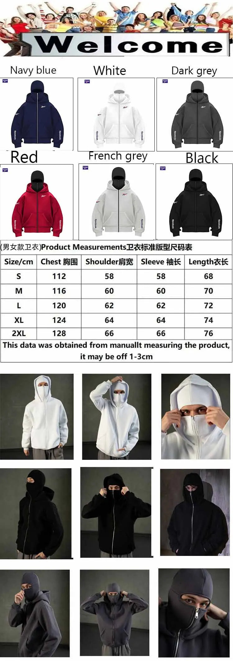 Reebok Men's Zip Hoodie | Thick Polyester Knit | Autumn & Winter