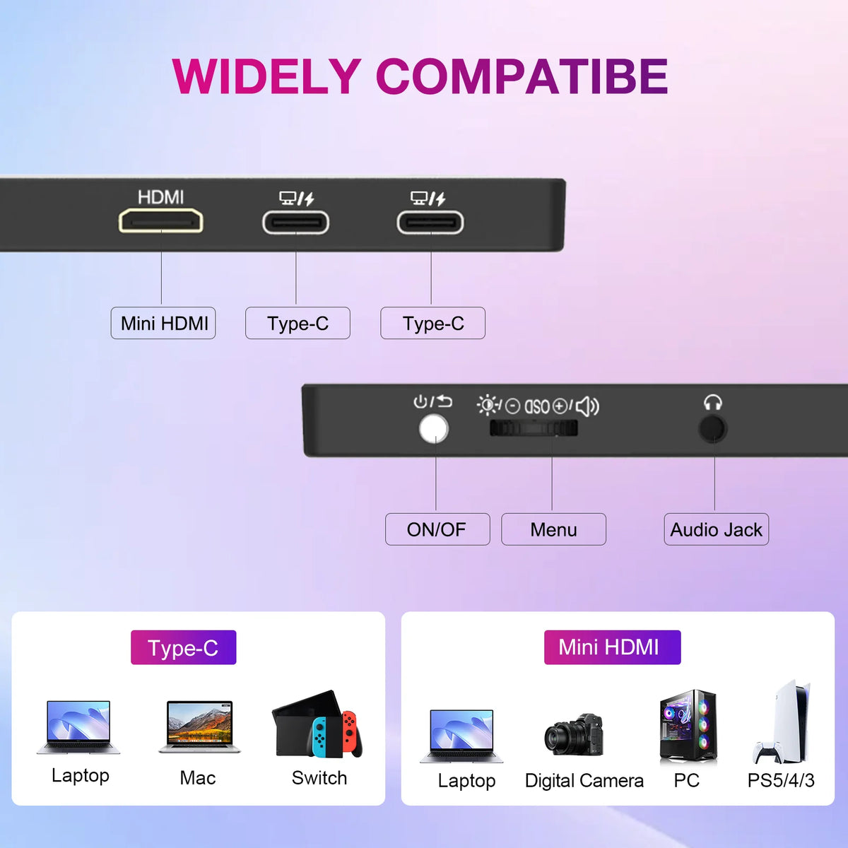 UNEW CX123TP-A 12.3" Touchscreen Portable Monitor | IPS 1920x720 Touch Screen USB-C HDMI | altson.shop