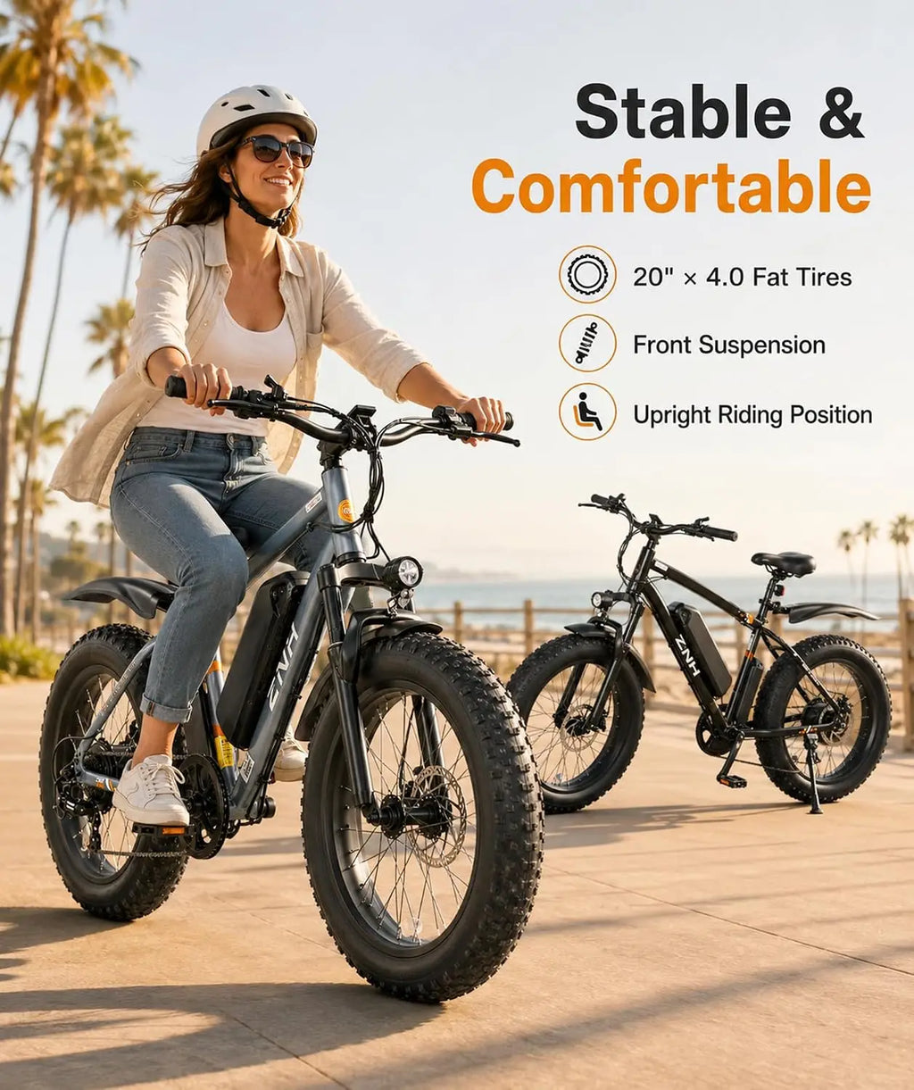 E-Bike Adultos 1000W | Fat Tire 20"/24"/26" | 48V 15Ah Extraíble | 65 Millas | 5 Modos | Shimano 7v | UL Certificada