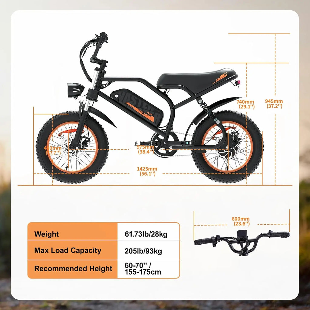 E-Bike 16" Adultos | 500W | 36V 12.8Ah Extraíble | 45 Millas | 4 Modos | Frenos Disco | UL 2849 | Negro/Naranja/Rosa/Azul
