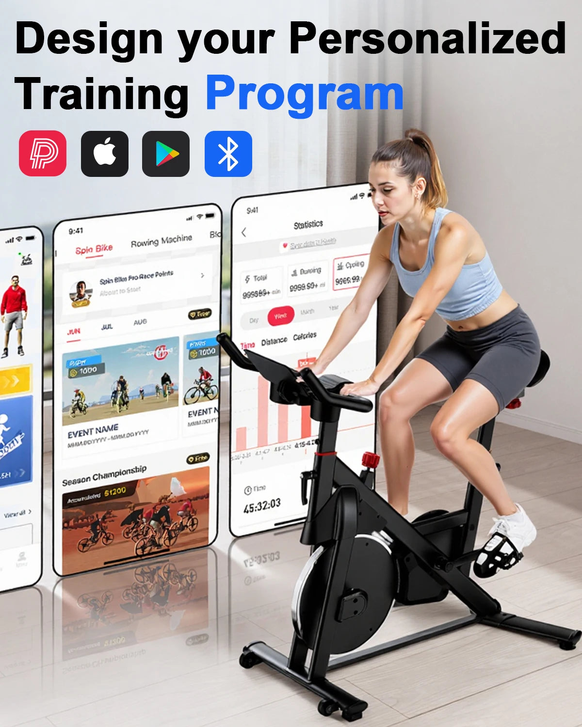 Stationary Exercise Bike | 32-Level Magnetic Resistance | Bluetooth & LCD Screen | Home Gym