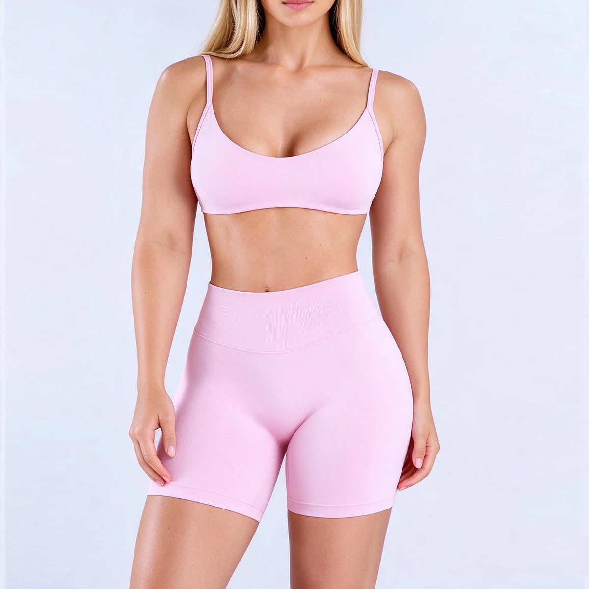Women's 2-Piece Gym Set | Seamless High-Waist Shorts | Fitness & Pilates