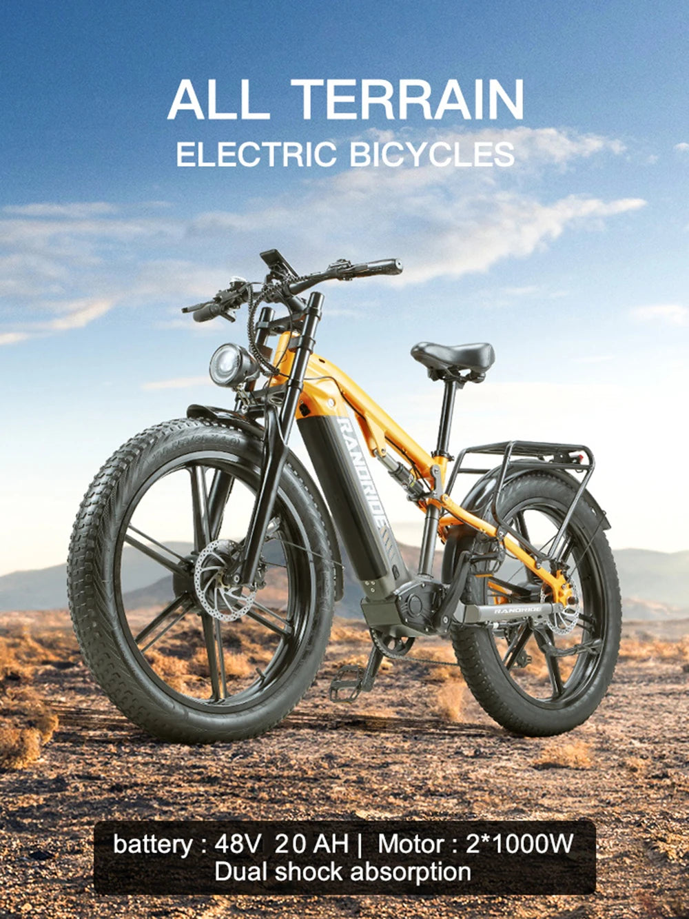Y80 Bicicleta Eléctrica de Montaña | Doble Motor 2000W | 48V 20Ah | Fat Tire 26x4.0 | 48km/h | Frenos Disco | E-MTB