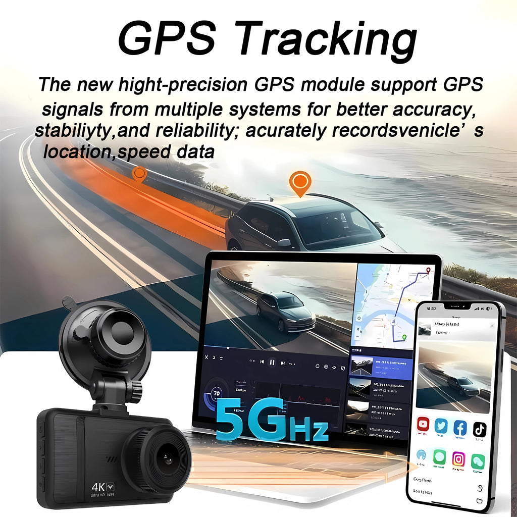 Dashcam 4K+2.5K WiFi GPS Doble Lente – Visión Nocturna, Monitor Estacionamiento 24H, Caja Negra