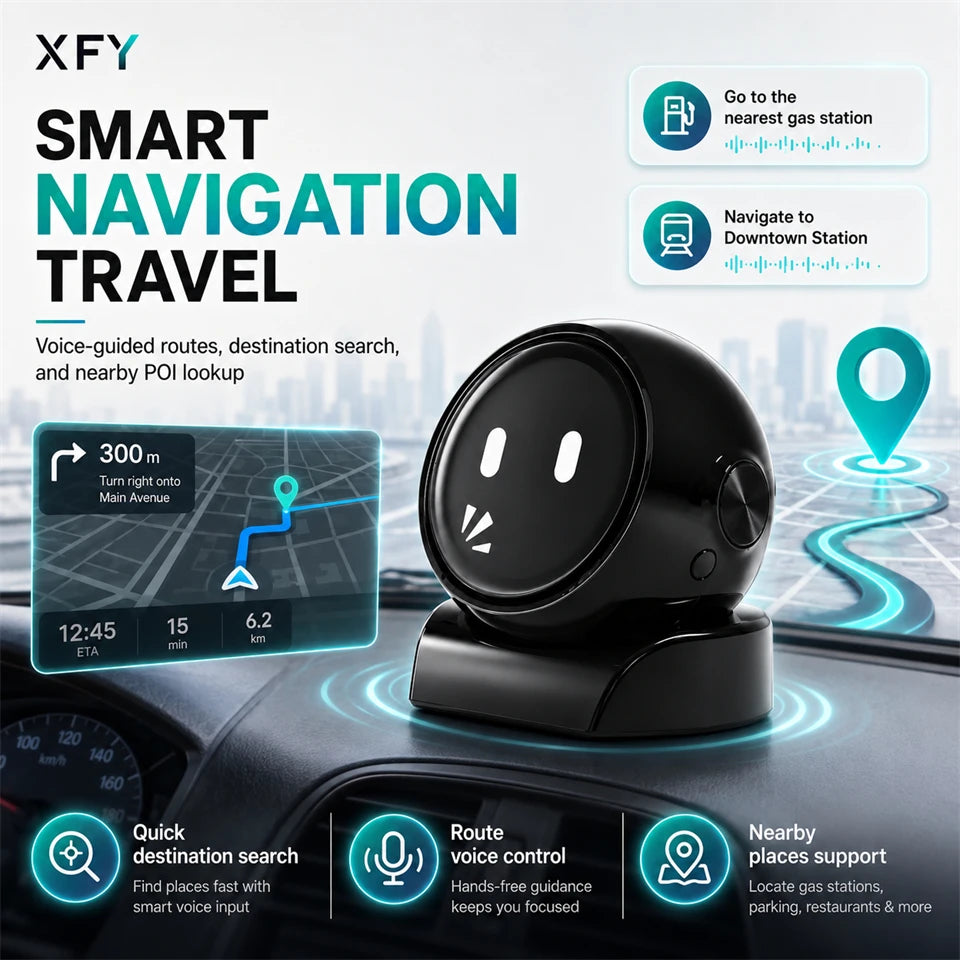 XFY X-01 AI Voice Robot for Car — Smart Assistant | Hands-Free Navigation, Music & Calls