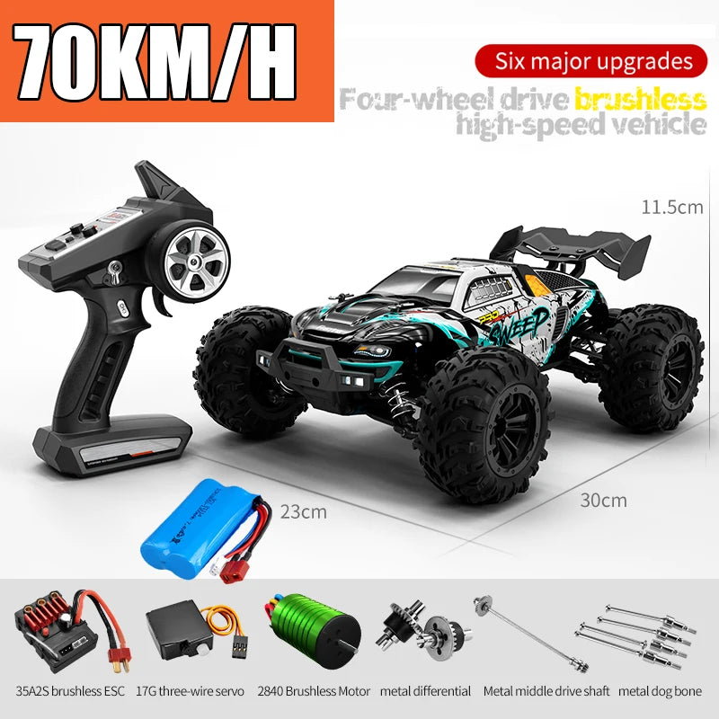 RC Monster Truck 4WD Brushless — 75km/h Off-Road 1/16 Scale | LED Headlights & Metal Parts