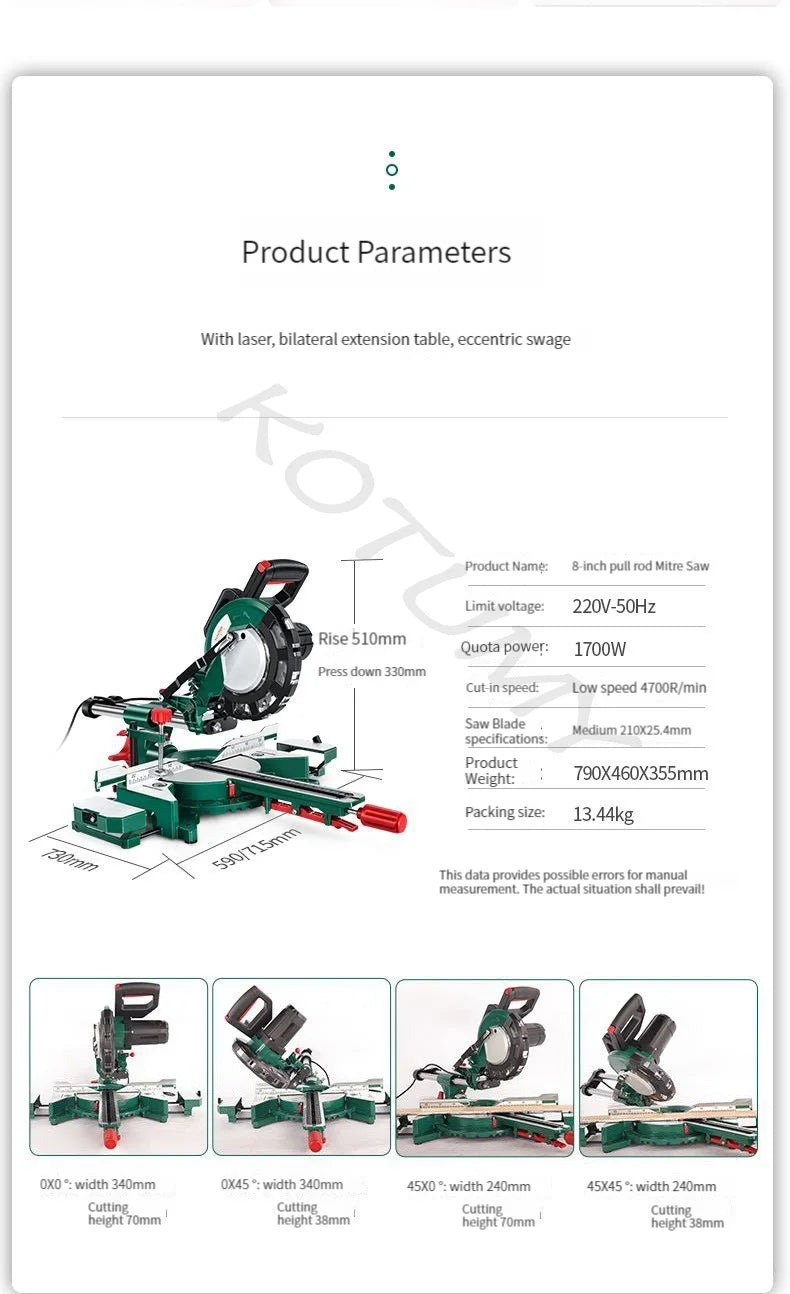 KOTUMY 8-Inch Sliding Miter Saw | Laser Guide | 1700W