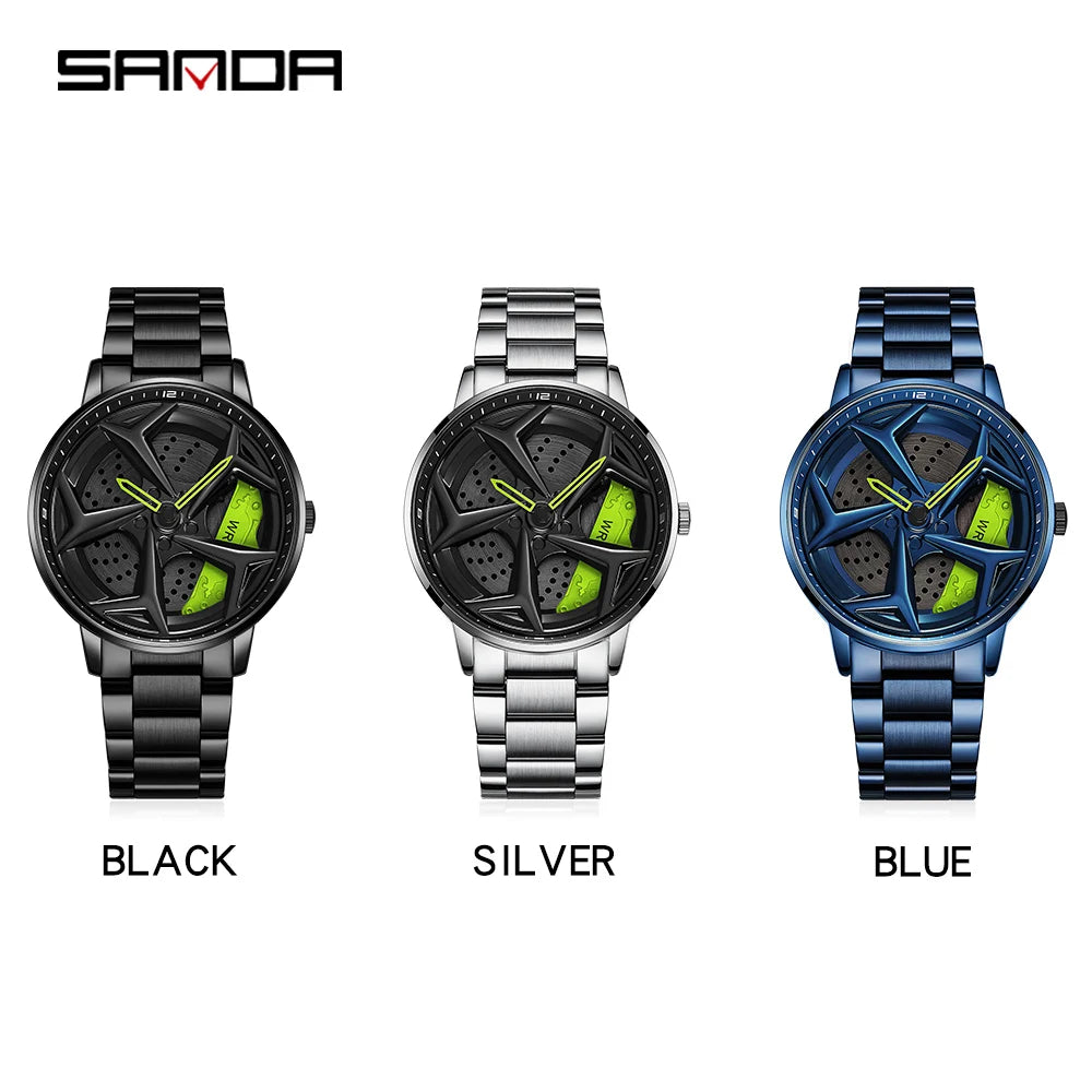 SANDA 1087 Men's Sports Quartz Watch | 360° Rotating Dial | Chronograph | Leather & Steel | Waterproof