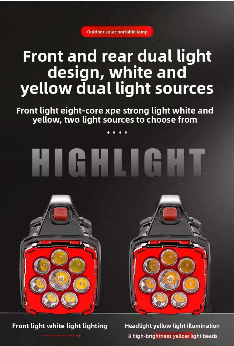 Linterna LED Recargable USB y Solar | Alta Potencia para Camping y Exteriores