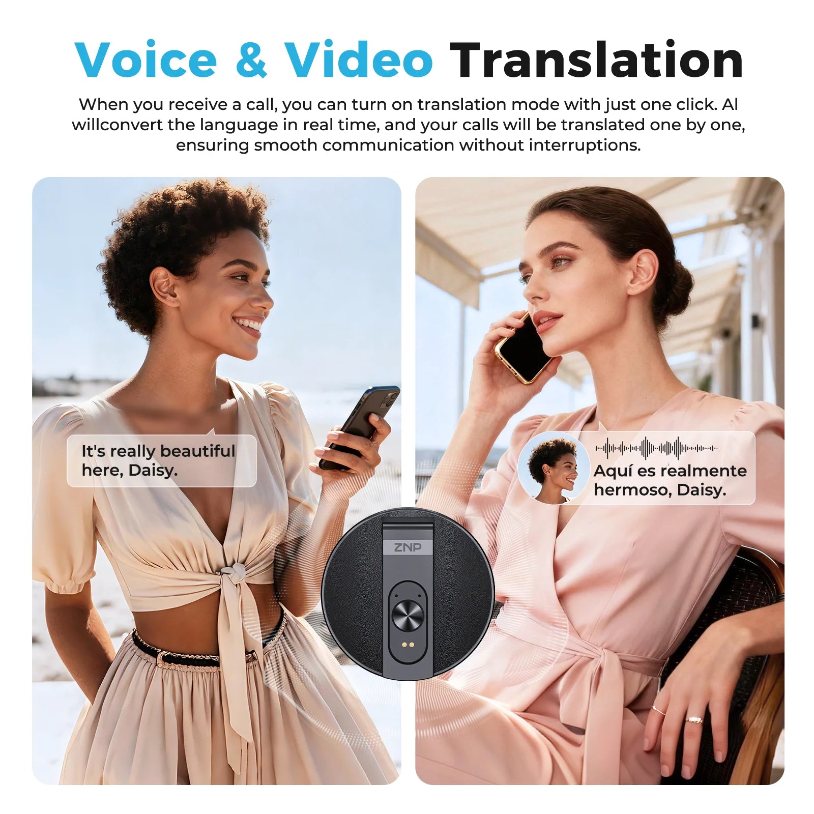 Traductor de Voz IA ZNP | Bluetooth Inalámbrico | 150+ Idiomas | Magnético Ultra-Delgado | Offline | Soporte para Teléfono | 30h Batería