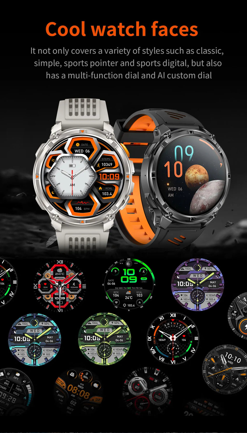 T-REX 3 | Smartwatch Militar 1100mAh | AMOLED 1.7", 10ATM, GPS, 170+ Modos, Linterna LED
