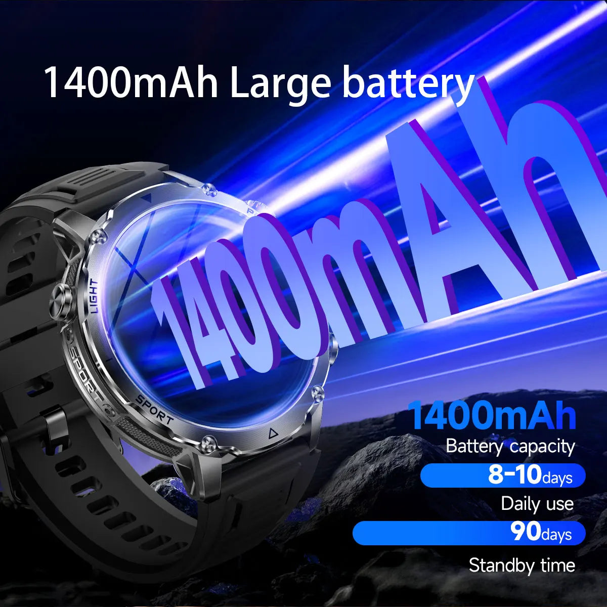 Flttoltn AK106 | Smartwatch Militar 1400mAh | AMOLED 1.7", IP69K, Linterna LED, 100+ Deportes