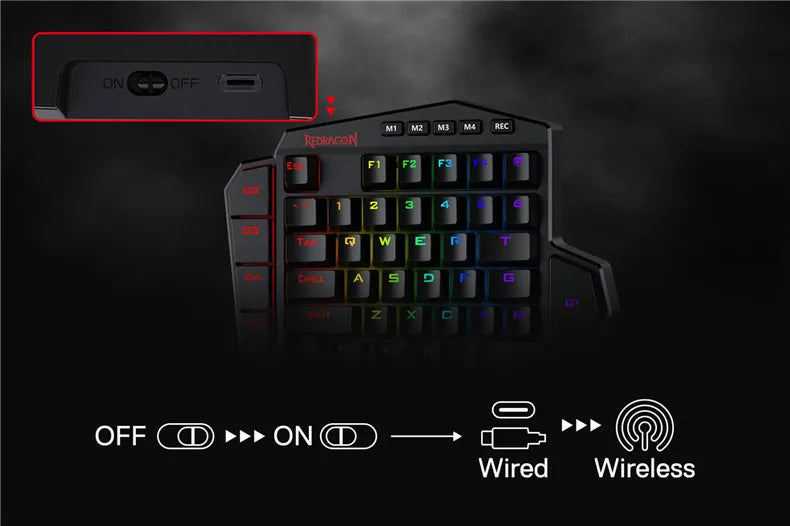 Teclado Gaming Una Mano Redragon K585 DITI | 42 Teclas | 2.4GHz Inalámbrico | RGB | 7 Macros | Hot-Swap | Redragon K585 DITI One-Handed Wireless Gaming Keypad 42 Keys 2.4GHz RGB 7 Macros Hot-Swap