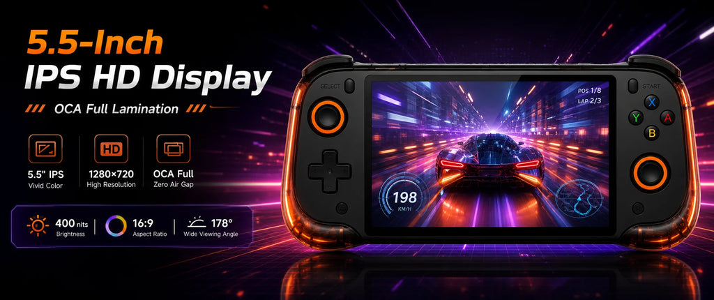 QRD Vortex F5 Retro Handheld Game Console | 5.5" IPS | RK3566 | Hall Joystick | 15000+ Games | HDMI
