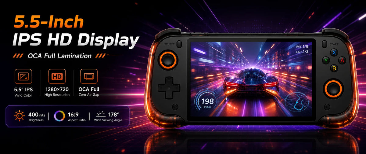 QRD Vortex F5 Retro Handheld Game Console | 5.5" IPS | RK3566 | Hall Joystick | 15000+ Games | HDMI