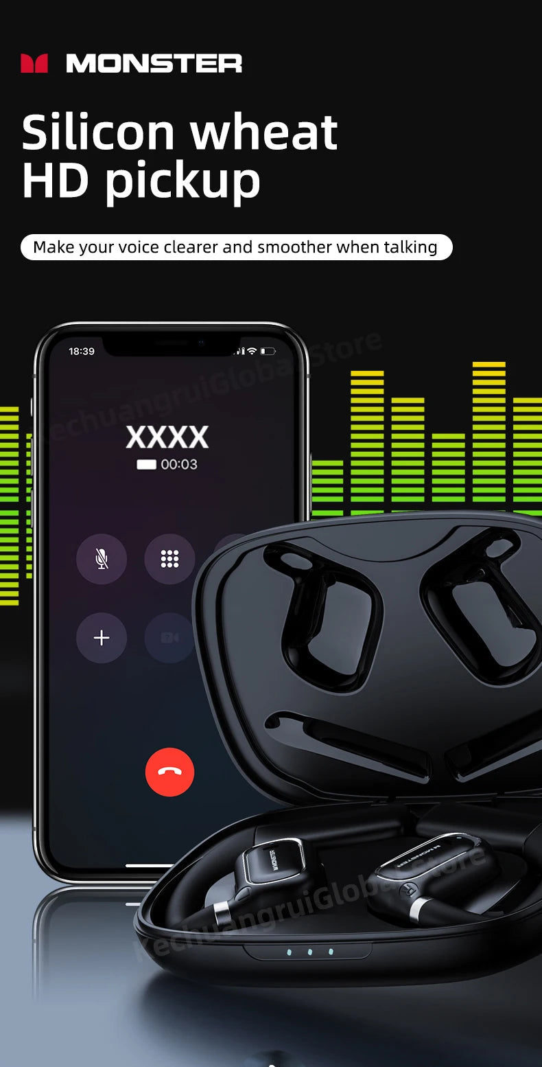Monster XKO01 - Auriculares TWS Bluetooth 5.3 | 28h Batería | ENC | Ear Hook