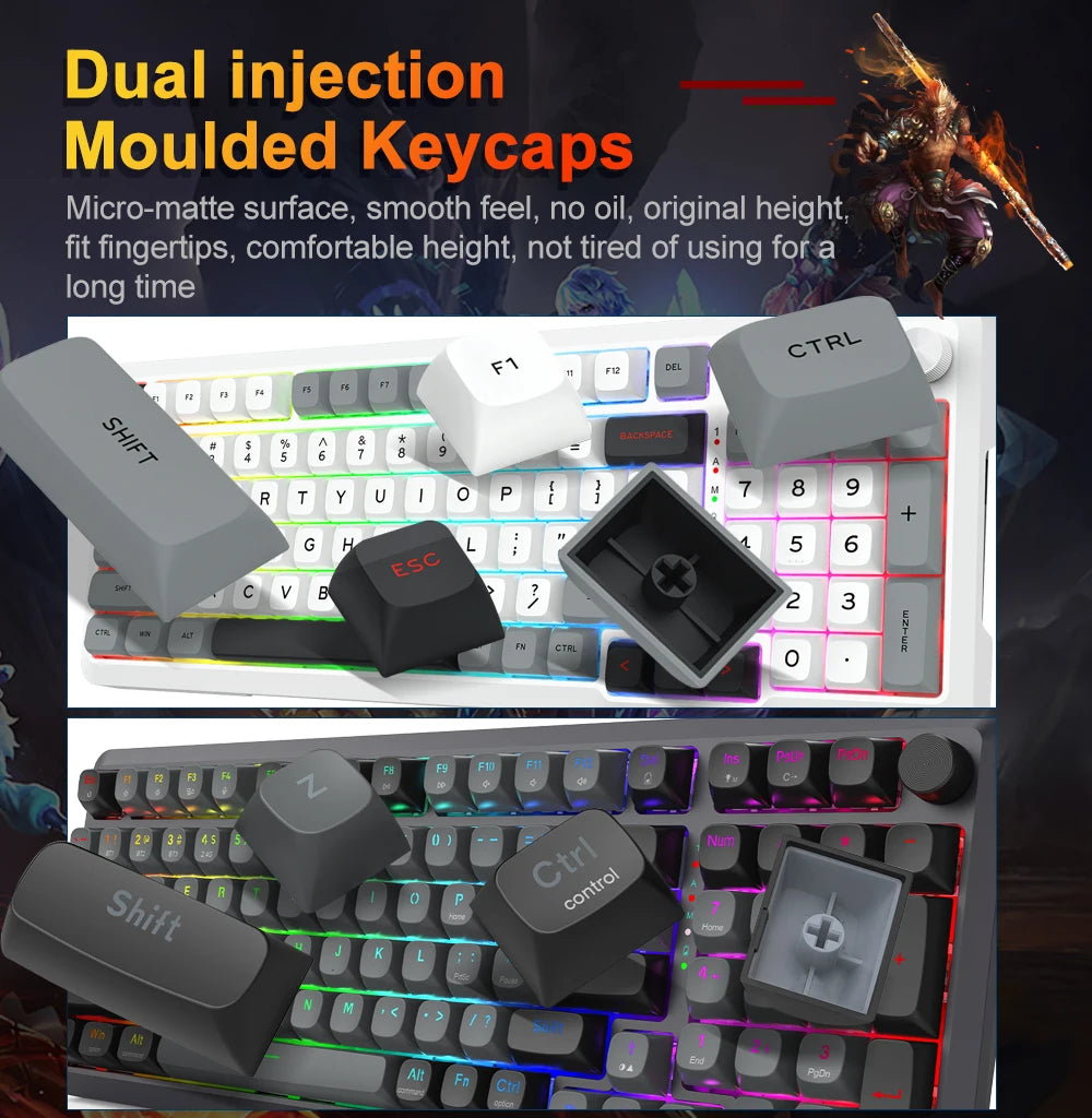 Teclado Mecánico Gaming Redragon K688 PRO | 98 Teclas | Bluetooth 5.0 + 2.4GHz + USB | Gasket | Hot-Swap | RGB | Redragon K688 PRO 98-Key Mechanical Gaming Keyboard BT 5.0 2.4GHz USB Gasket Hot-Swap RGB