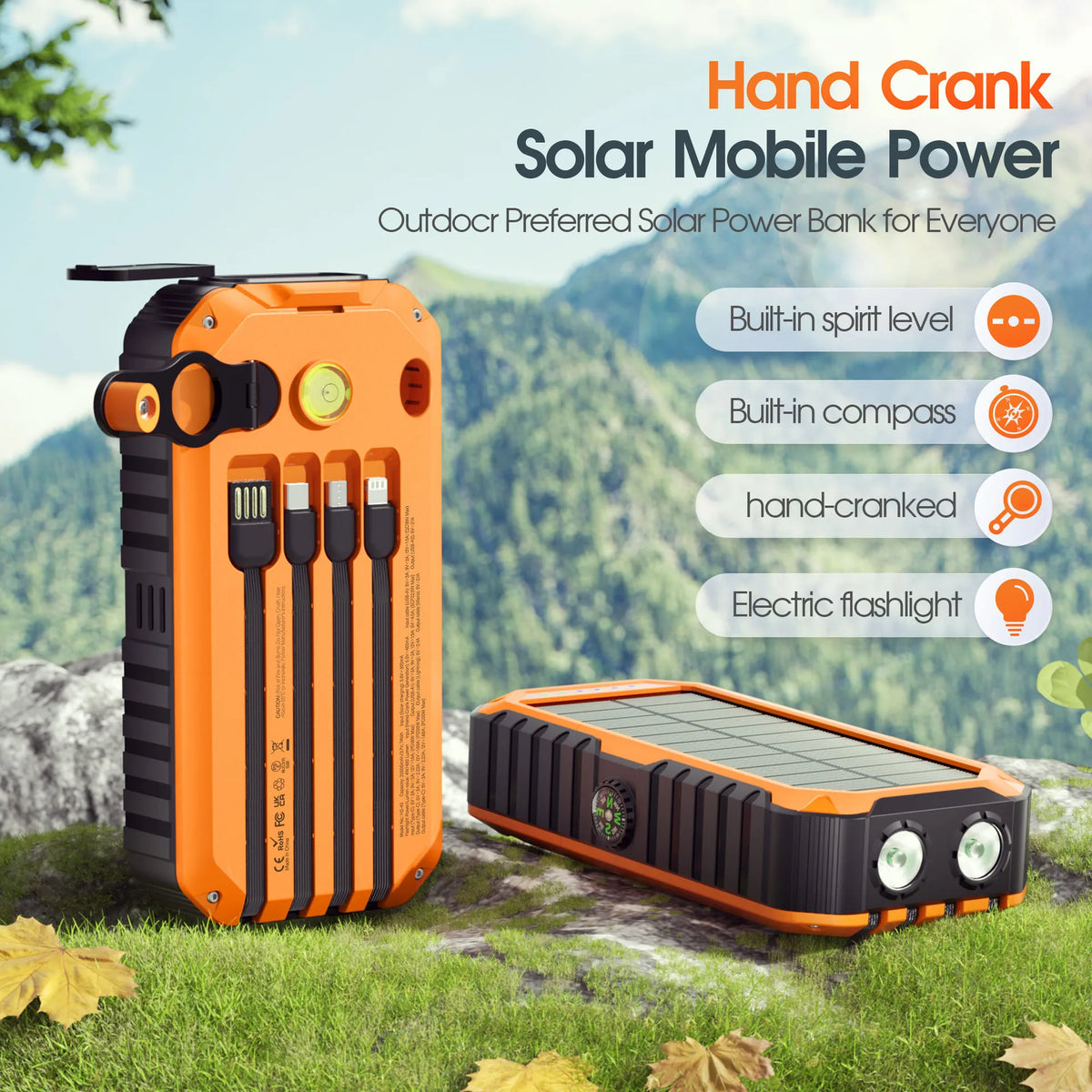 20000mAh Solar Hand-Crank Power Bank | 22.5W