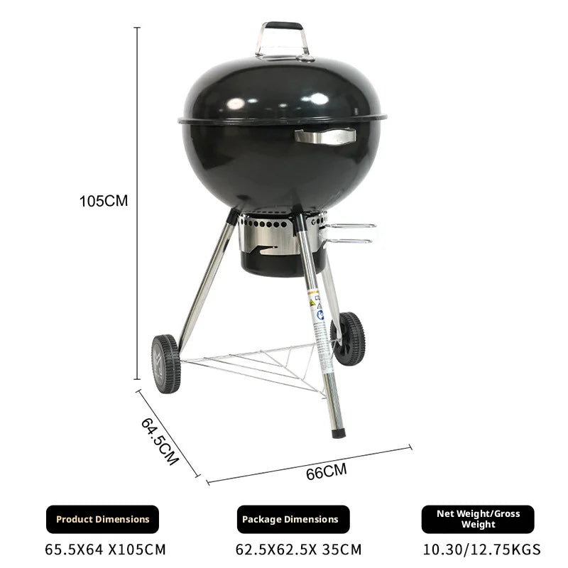 Charcoal BBQ Grill | Wheels & Storage Shelves | Outdoor Cooking