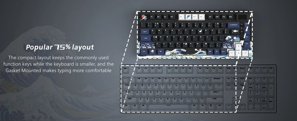 Teclado Mecánico Gaming Womier 75% | OLED | Gasket | Hot-Swap | PBT Pudding RGB | PC/Mac | Womier 75% Mechanical Gaming Keyboard OLED Gasket Hot-Swap PBT Pudding RGB