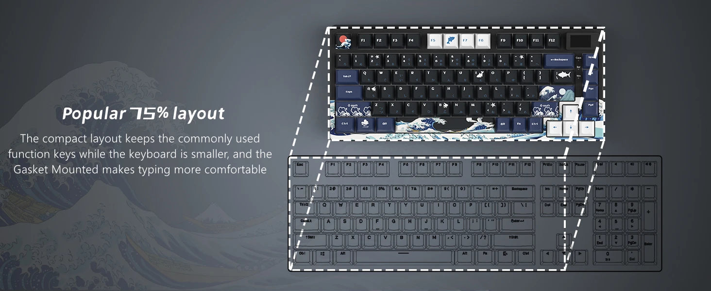 Teclado Mecánico Gaming Womier 75% | OLED | Gasket | Hot-Swap | PBT Pudding RGB | PC/Mac | Womier 75% Mechanical Gaming Keyboard OLED Gasket Hot-Swap PBT Pudding RGB