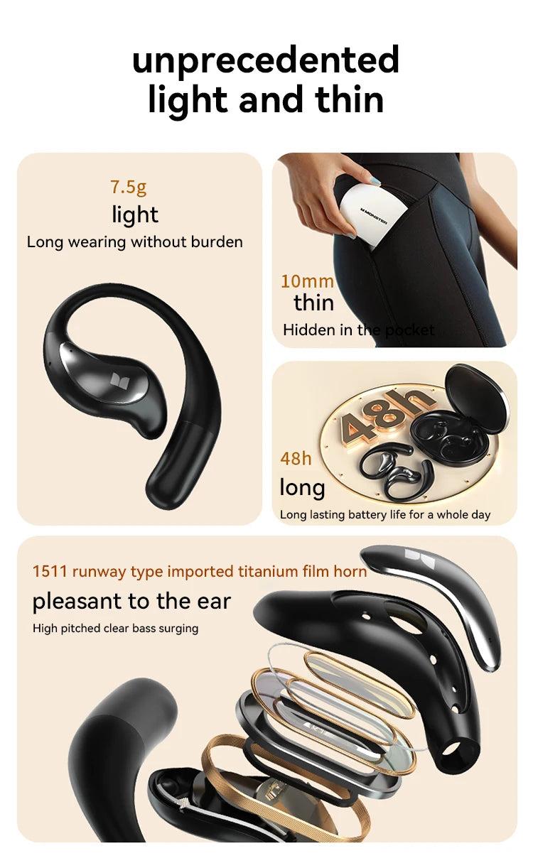 Monster Open Ear - Auriculares Inalámbricos Bluetooth 6.0 | ENC | Deportes y Gaming