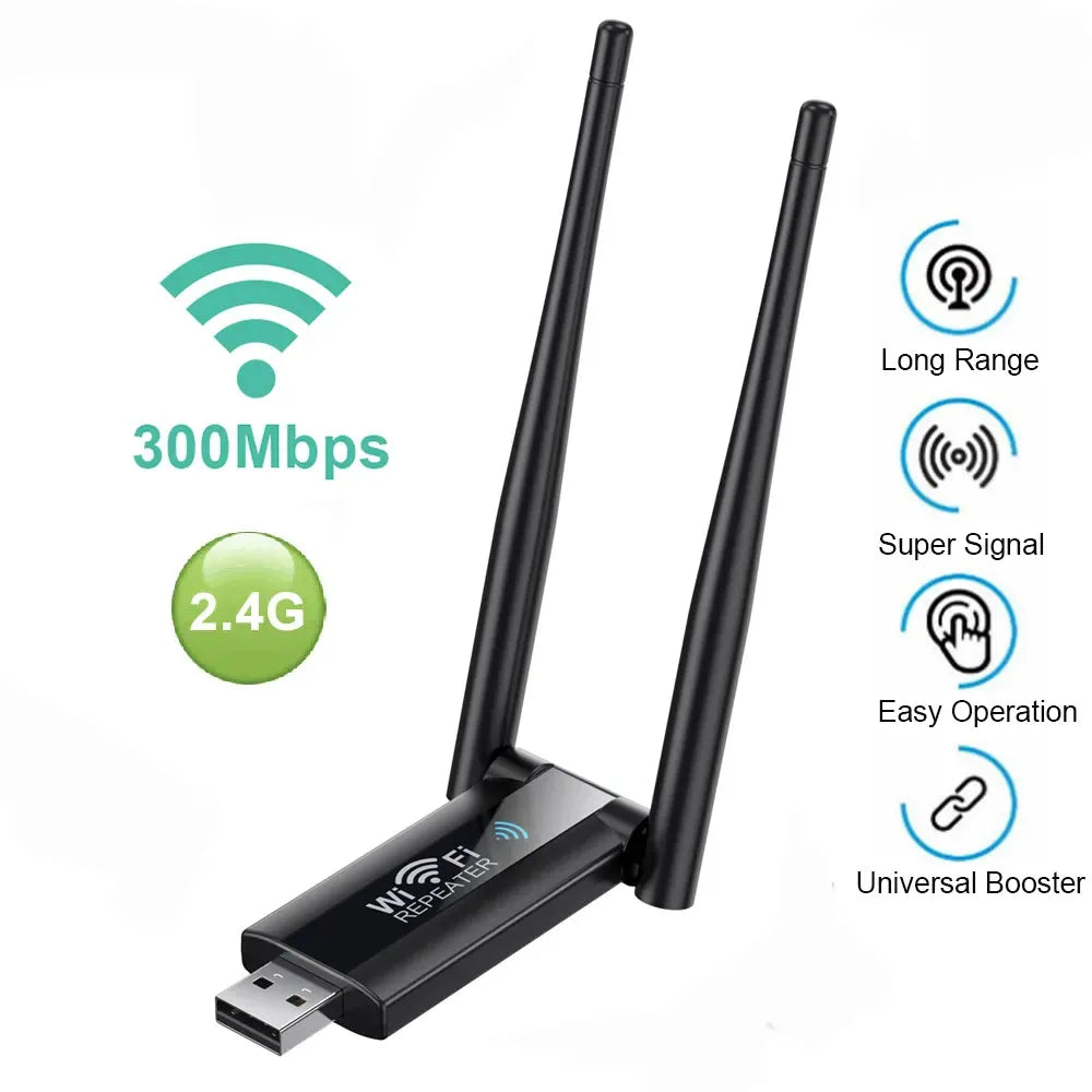 Amplificador WiFi USB 300Mbps | Repetidor & Extensor de Señal 2.4GHz | Plug & Play | Hogar y Oficina