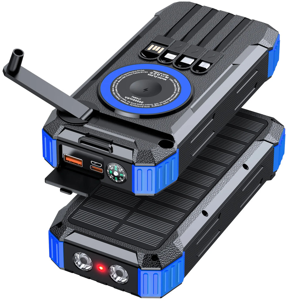 50000mAh Solar Hand-Crank Power Bank | Wireless