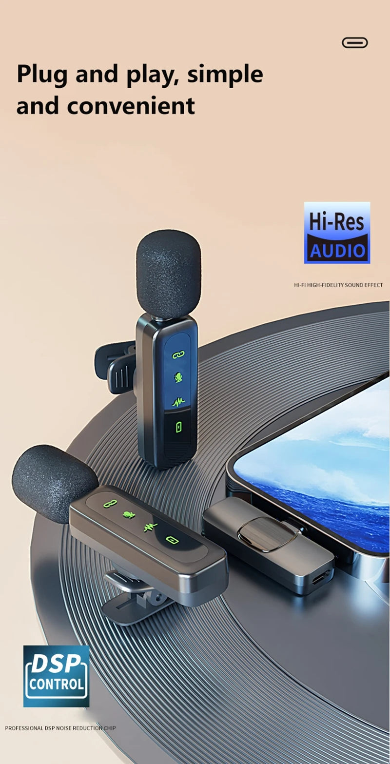 Wireless Lavalier Microphone | Rechargeable Clip-On Mic | iPhone & USB-C