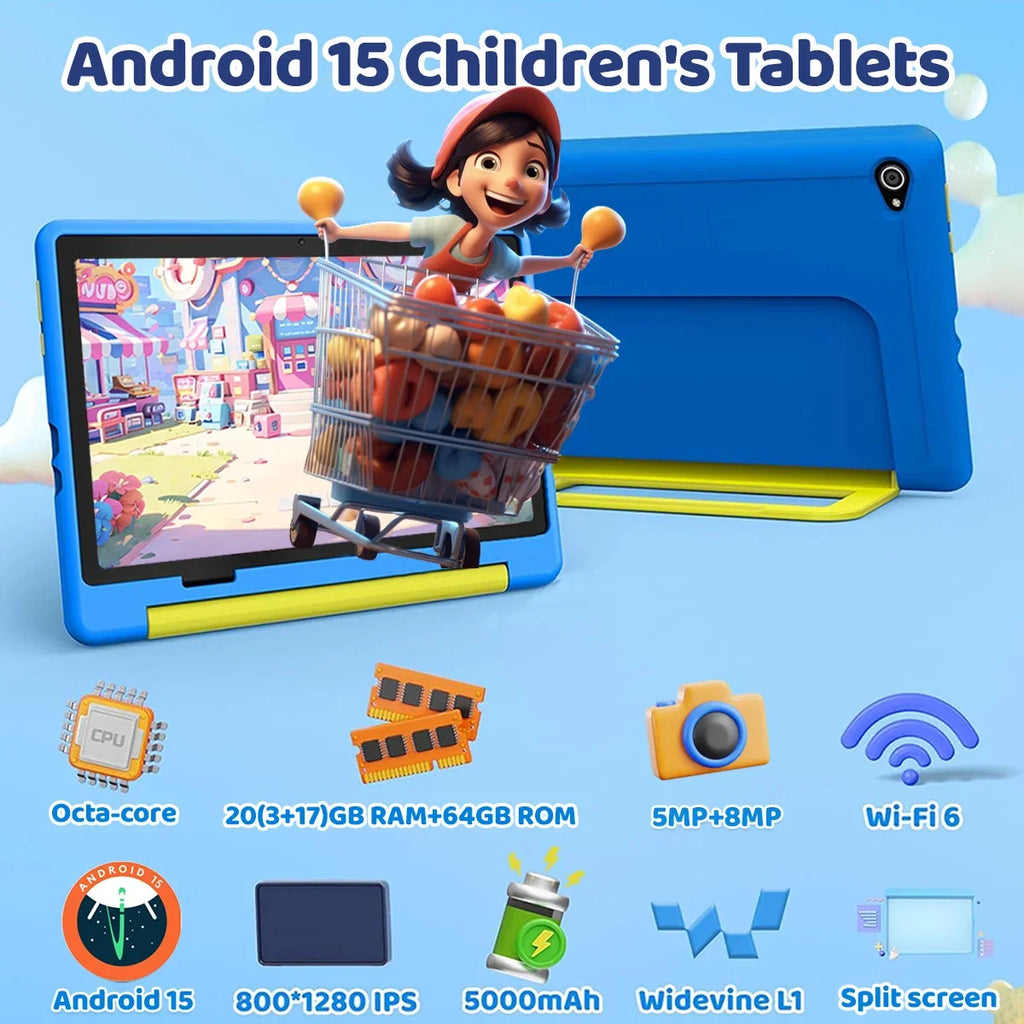 Tablet Infantil URAO 10" | Android 15 | 8GB RAM + 64GB | Octa-Core | 5000mAh | Control Parental | Con Funda