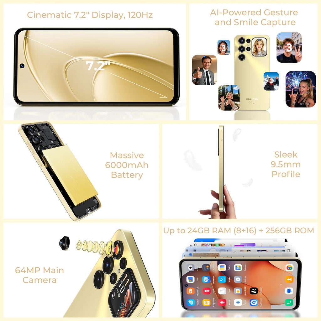OUKITEL C68 Plus | Smartphone 4G 6000mAh 64MP 7.2" Dual Display | NFC Android 15