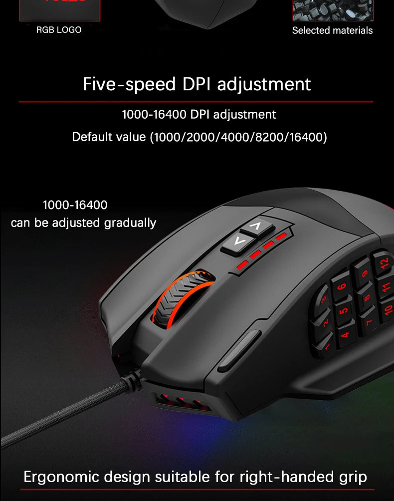 E-YOOSO X39 Wired Gaming Mouse | 12400 DPI | 17 Buttons RGB | Pixart PAW3327 | MMO