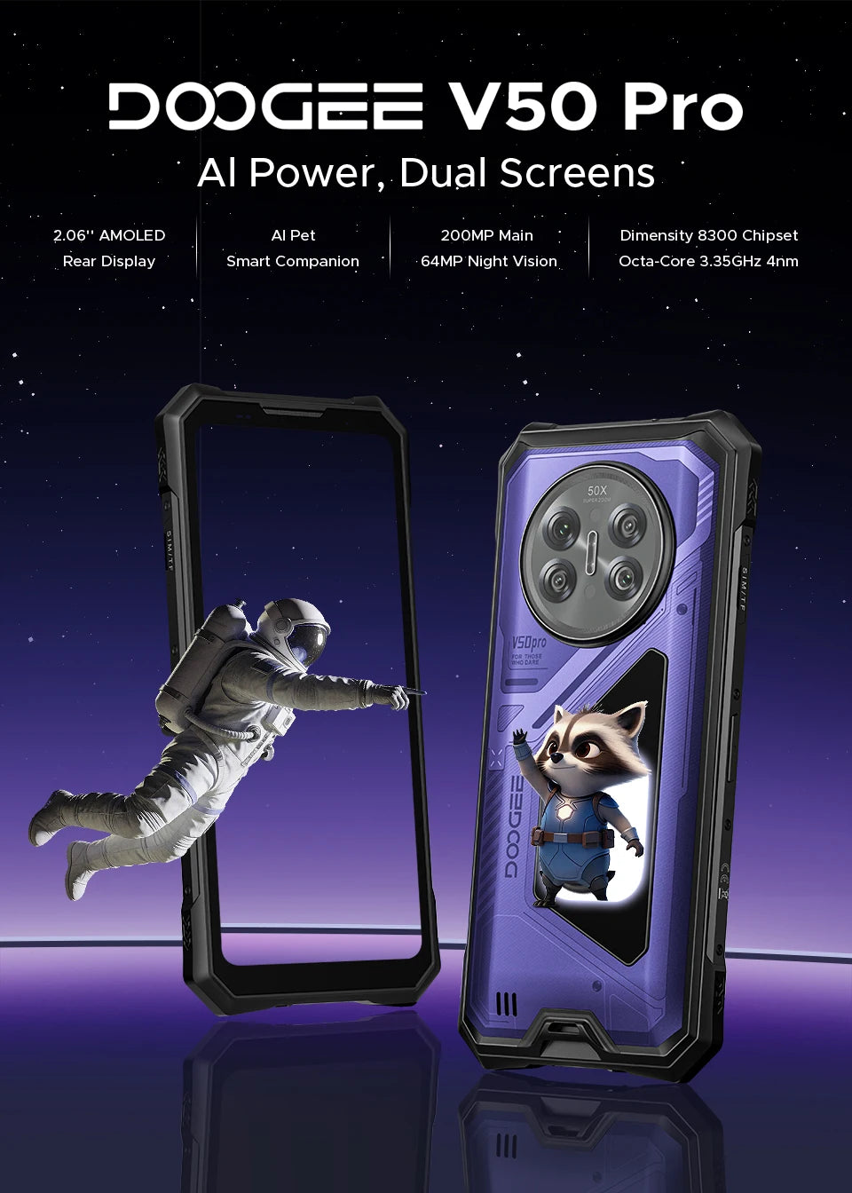 DOOGEE V50 Pro | Rugged Phone 5G | Dimensity 8300 | 200MP | 11000mAh | 1TB | Android 16 | NFC | IP68/IP69K