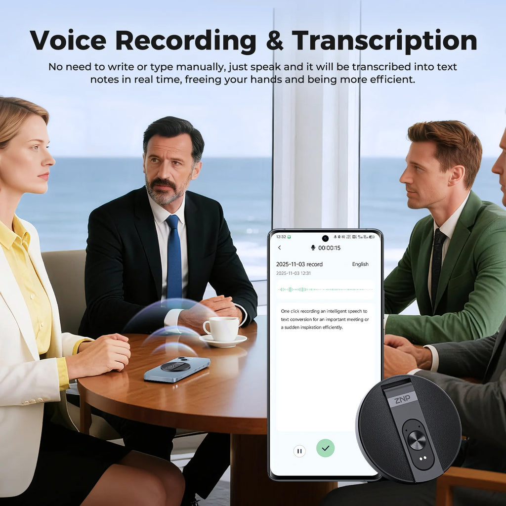 Traductor de Voz IA ZNP | Bluetooth Inalámbrico | 150+ Idiomas | Magnético Ultra-Delgado | Offline | Soporte para Teléfono | 30h Batería