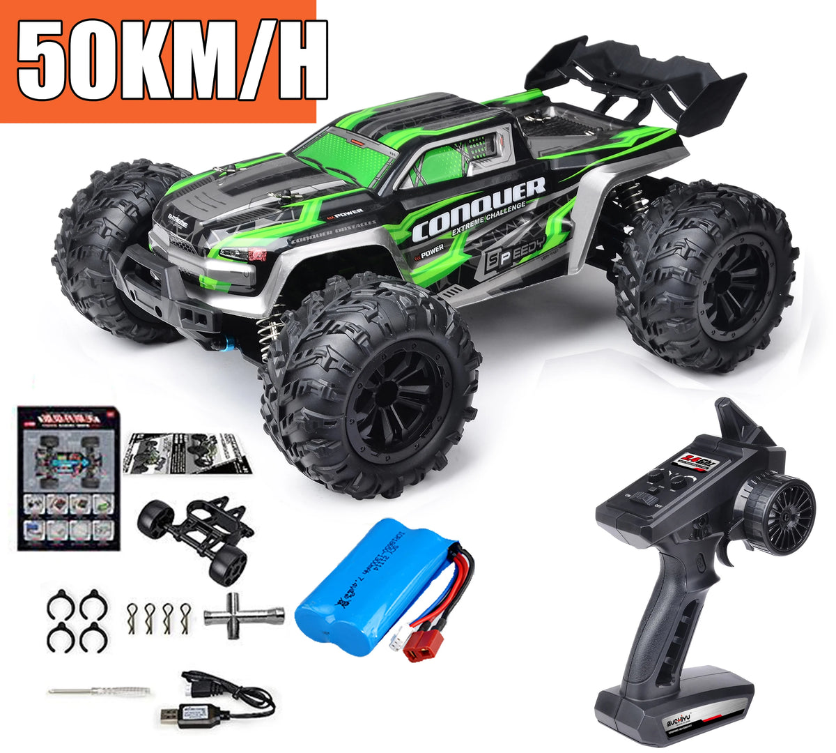 RC Monster Truck 4WD Brushless — 75km/h Off-Road 1/16 Scale | LED Headlights & Metal Parts