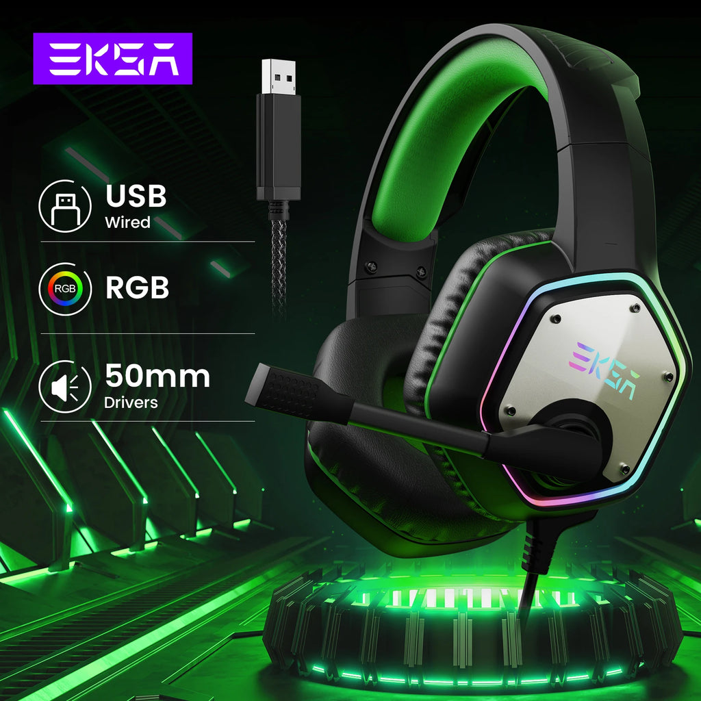 Audífonos Gaming EKSA E1000 | 7.1 Surround | USB | RGB | Micrófono Cancelación de Ruido | PC/PS4/PS5 | EKSA E1000 Gaming Headset 7.1 Surround USB RGB Noise Cancelling Mic