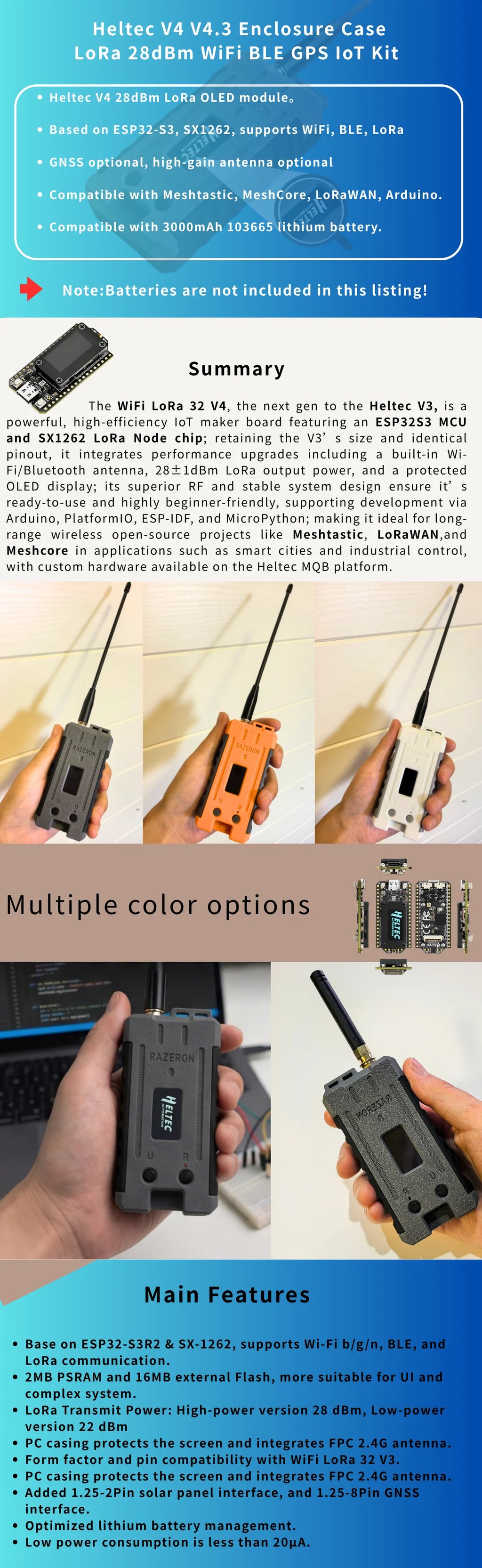 Meshtastic MeshCore Node Heltec V4 | LoRa 863-928MHz 28dBm | WiFi + BLE + GPS | IoT Kit