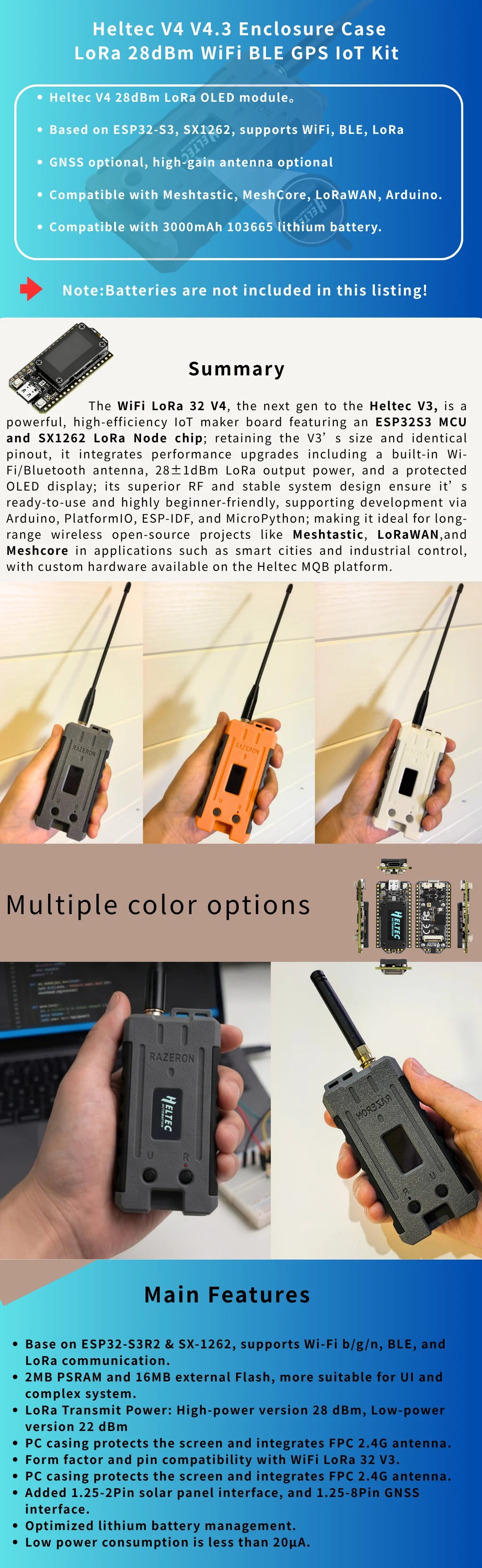 Meshtastic MeshCore Node Heltec V4 | LoRa 863-928MHz 28dBm | WiFi + BLE + GPS | IoT Kit